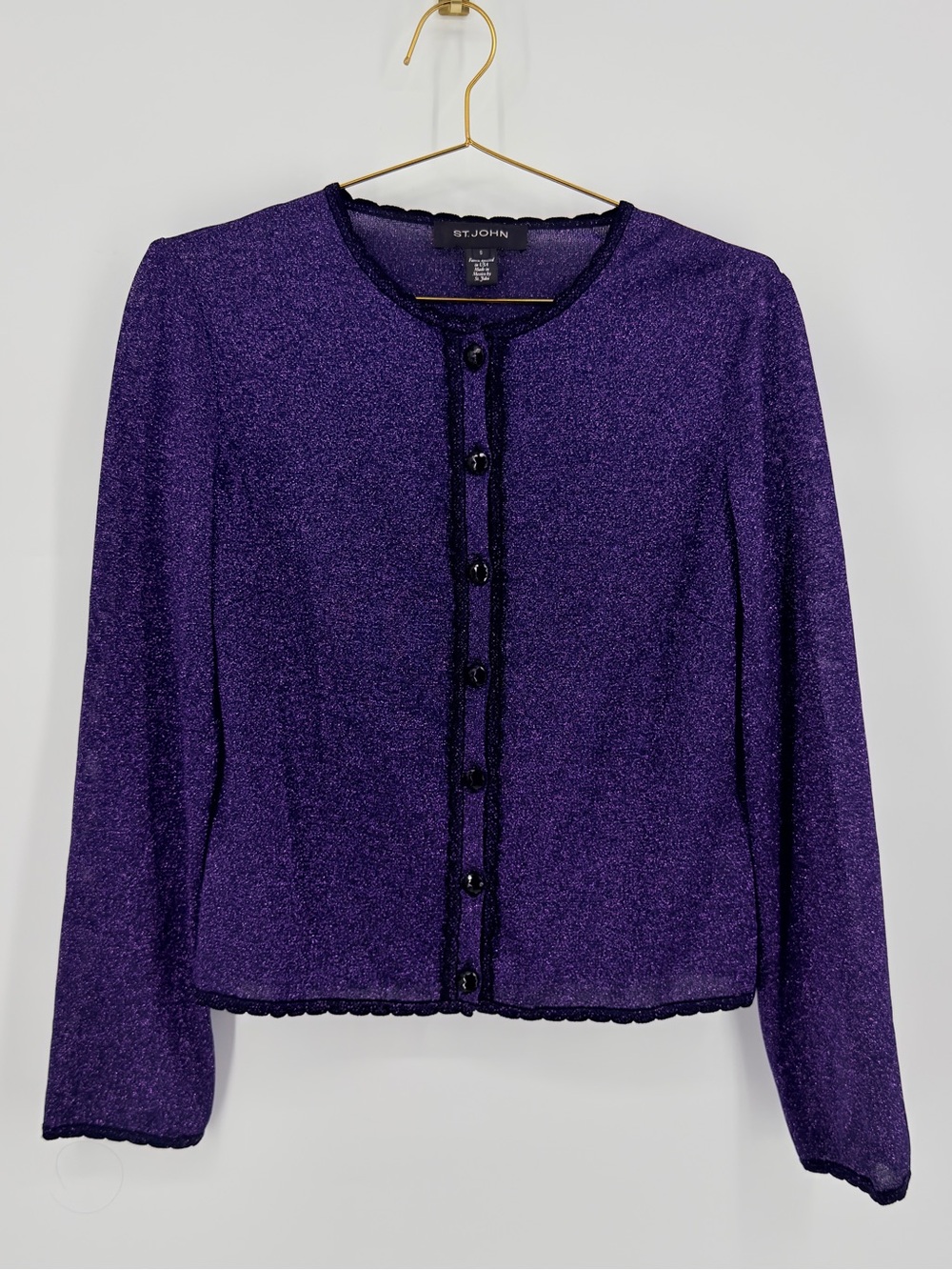 St. John Purple Metallic Knit Button Front Cardigan Jacket Size S